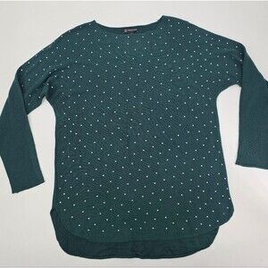 INC Womens Green Embellished Long Sleeve Jewel Neck Hi-Low Sweatshirt Size M